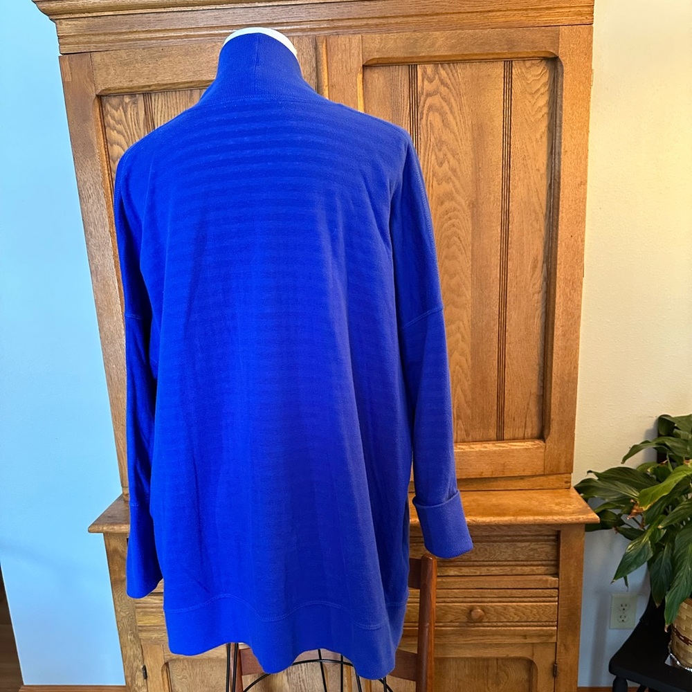 Liz Claiborne Blue Open Front Cardigan weekend royal blue stripes long cozy sz L - Picture 10 of 15